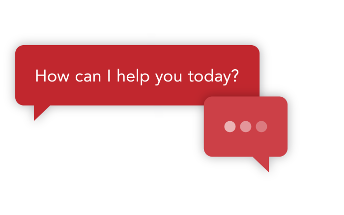 Chat bubble with text saying 'How can I help you?' with a shield behind it.